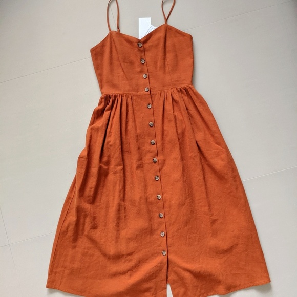 Burnt Orange Linen Market Dress New With Tags - Picture 3 of 6